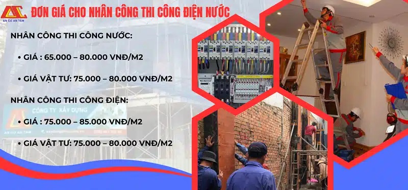 Đơn giá cho nhân công thi công điện nước tại xây dựng An Cư giúp khách hàng có thể tham khảo 