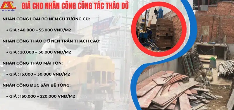 Đơn giá cho nhân công công tác tháo dỡ tại xây dựng An Cư với mức giá hợp lý giúp tiết kiệm chi phí cho khách hàng