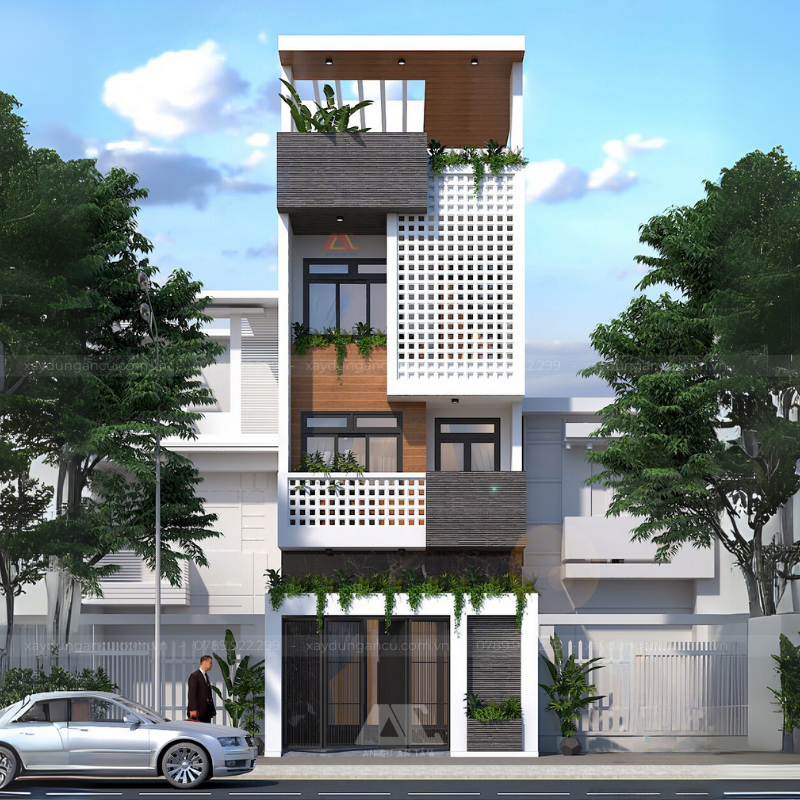 Mẫu nhà 1 trệt lầu 2 tum đẹp