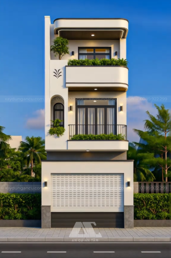 Mẫu nhà 1 trệt 2 lầu mái bằng đẹp