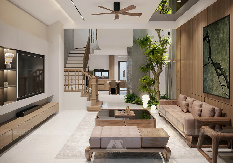 Tận dụng giếng trời làm nơi treo đèn hoặc trang trí nghệ thuật