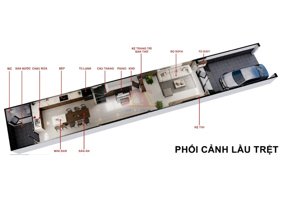 Thiết kế thi công nhà phố 3 tầng hiện đại 5mx25m