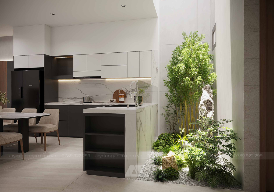 Thiết kế vườn khô hoặc tiểu cảnh dưới giếng trời
